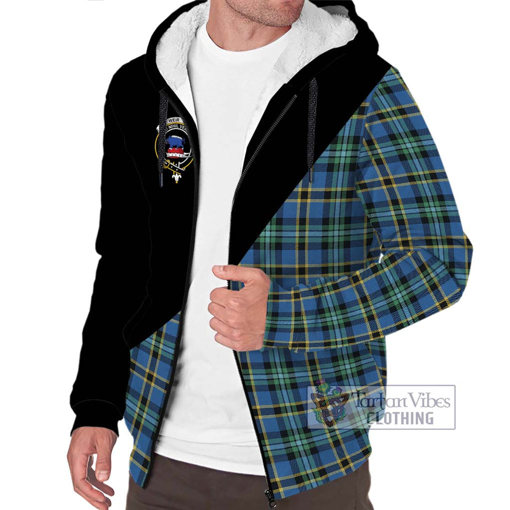 Weir Ancient Tartan Sherpa Hoodie with Family Crest and Military Logo Style Unisex S - Tartanvibesclothing Shop