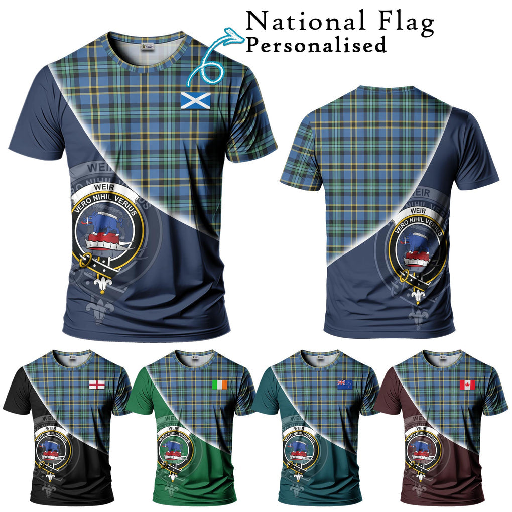 Weir Ancient Tartan T-Shirt with Personalised National Flag and Family Crest Half Style Kid's Shirt - Tartanvibesclothing Shop