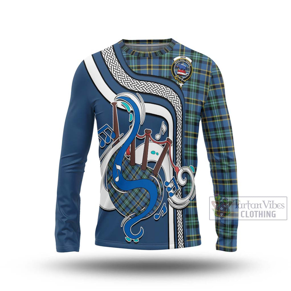 Tartan Vibes Clothing Weir Ancient Tartan Long Sleeve T-Shirt with Epic Bagpipe Style