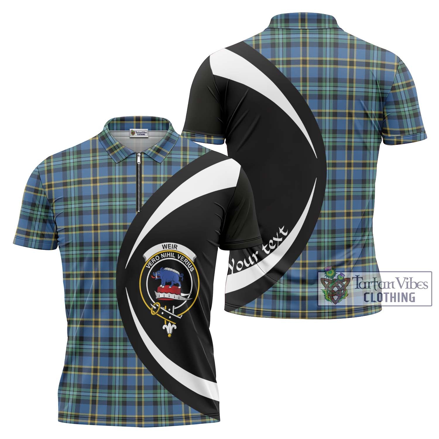 Weir Ancient Tartan Zipper Polo Shirt with Family Crest Circle Style Unisex - Tartan Vibes Clothing