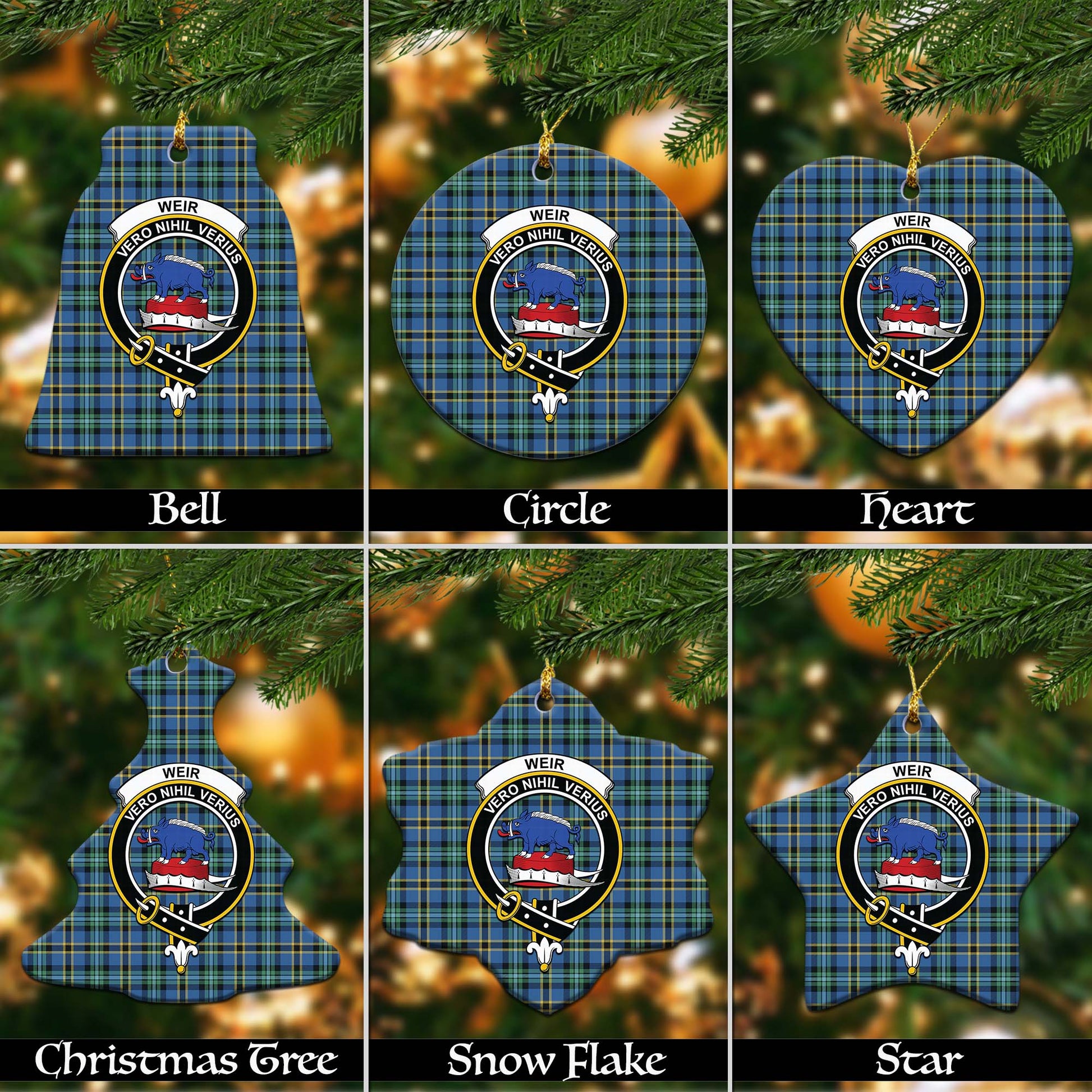 Weir Ancient Tartan Christmas Ornaments with Family Crest - Tartanvibesclothing