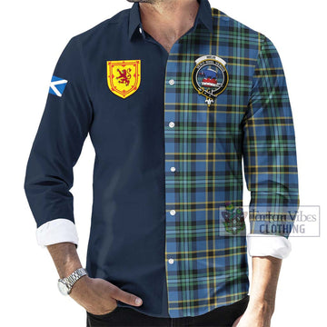 Weir Ancient Tartan Long Sleeve Button Shirt Alba with Scottish Lion Royal Arm Half Style