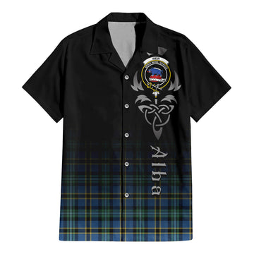 Weir Ancient Tartan Short Sleeve Button Up Shirt Featuring Alba Gu Brath Family Crest Celtic Inspired