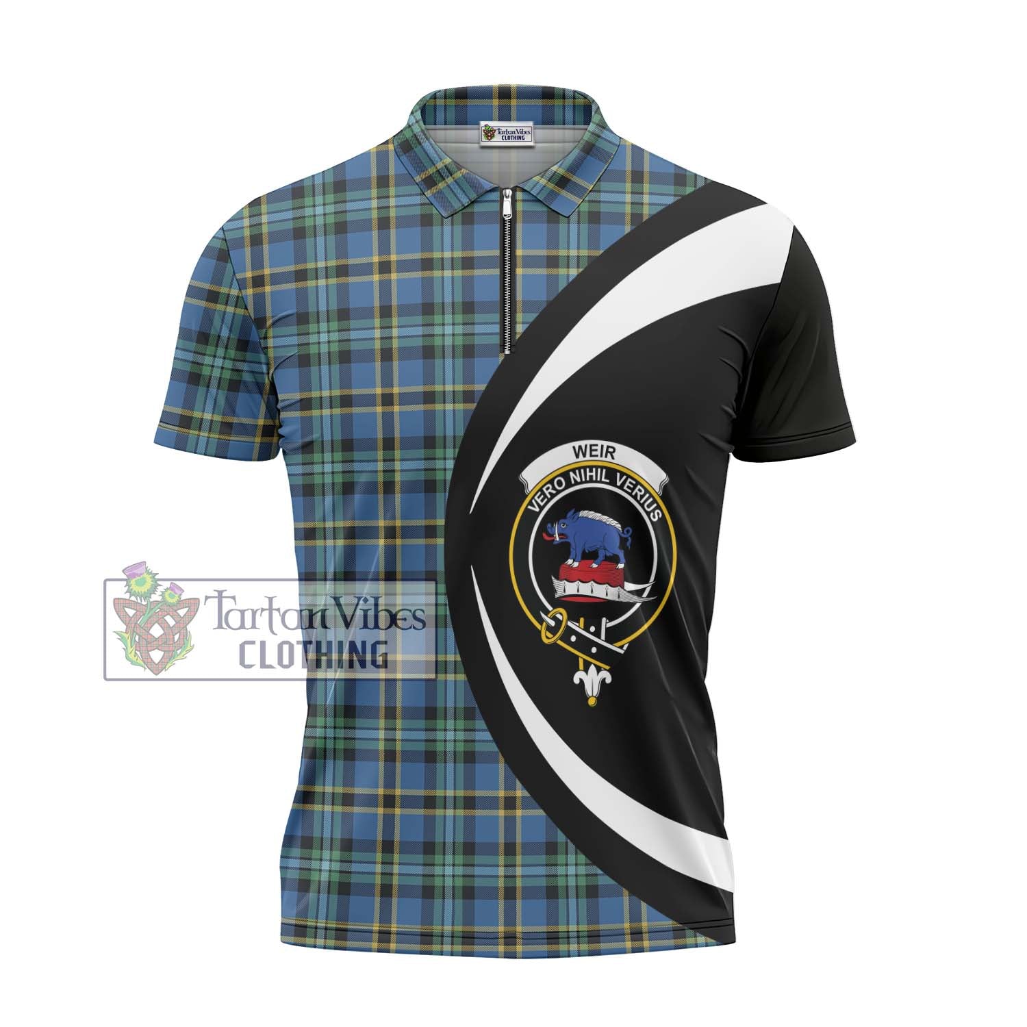 Weir Ancient Tartan Zipper Polo Shirt with Family Crest Circle Style - Tartan Vibes Clothing