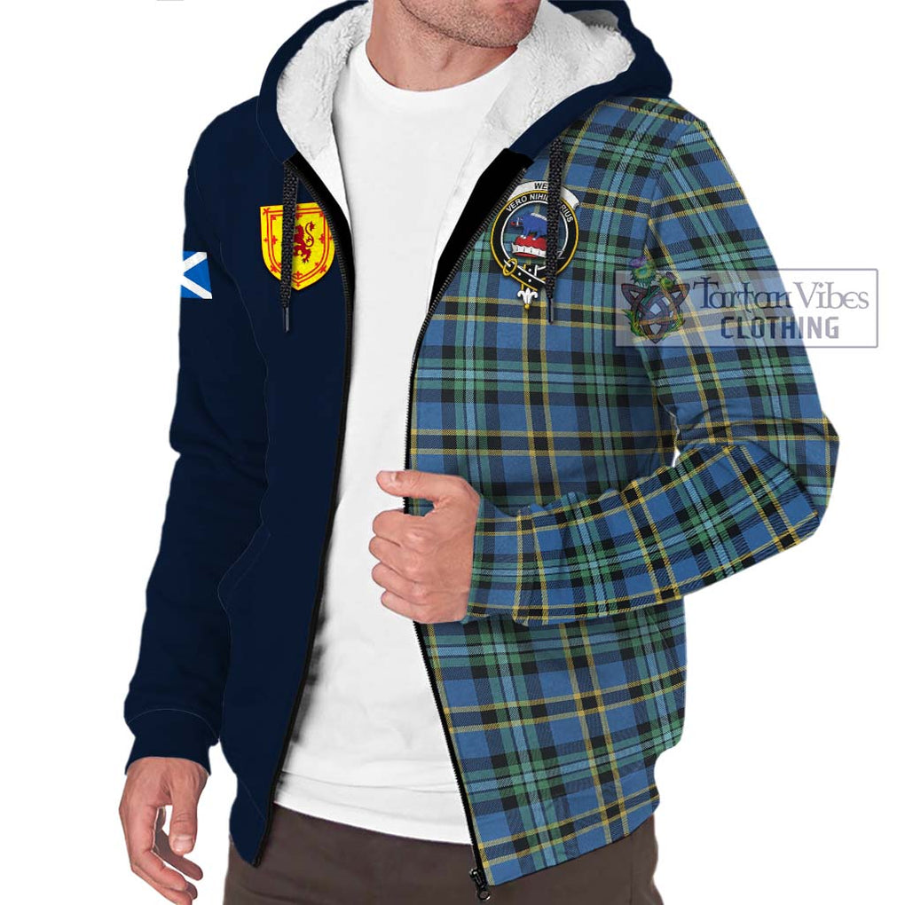 Tartan Vibes Clothing Weir Ancient Tartan Sherpa Hoodie with Scottish Lion Royal Arm Half Style