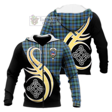 Weir Ancient Tartan Knitted Hoodie with Family Crest and Celtic Symbol Style