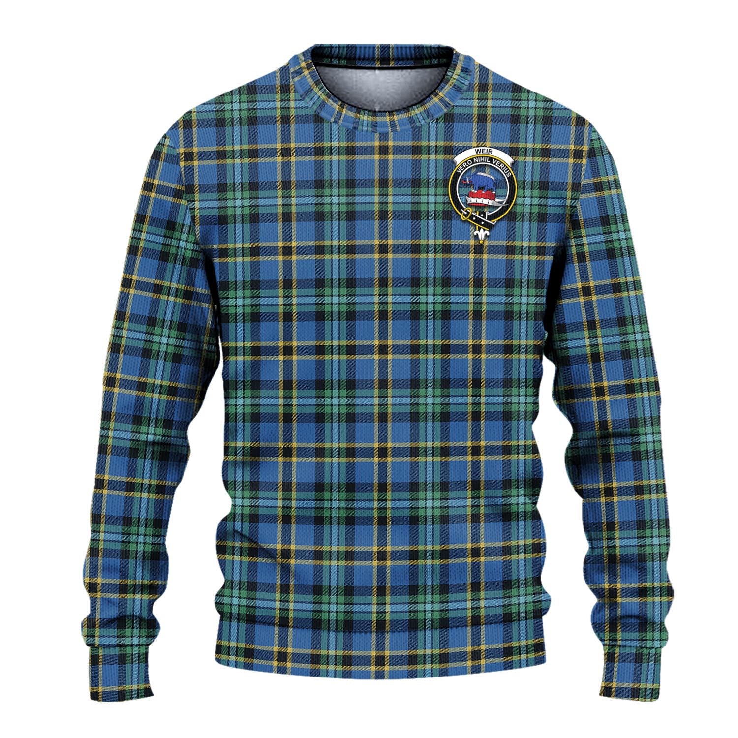 Weir Ancient Tartan Knitted Sweater with Family Crest - Tartanvibesclothing