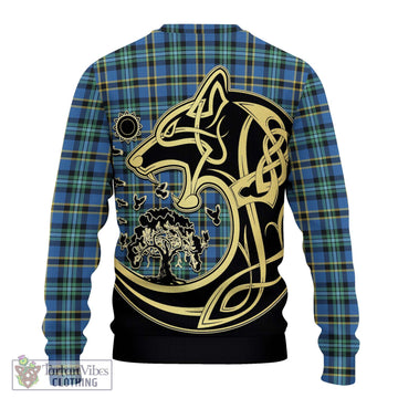 Weir Ancient Tartan Knitted Sweater with Family Crest Celtic Wolf Style