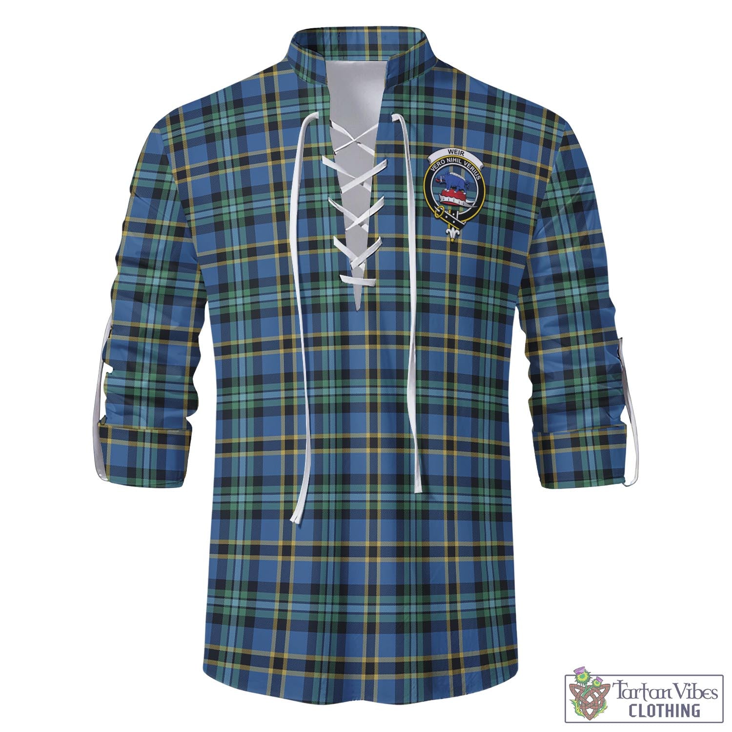 Tartan Vibes Clothing Weir Ancient Tartan Men's Scottish Traditional Jacobite Ghillie Kilt Shirt with Family Crest