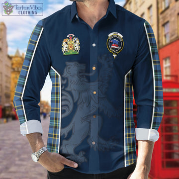 Weir Ancient Tartan Long Sleeve Button Up Shirt with Family Crest and Lion Rampant Vibes Sport Style