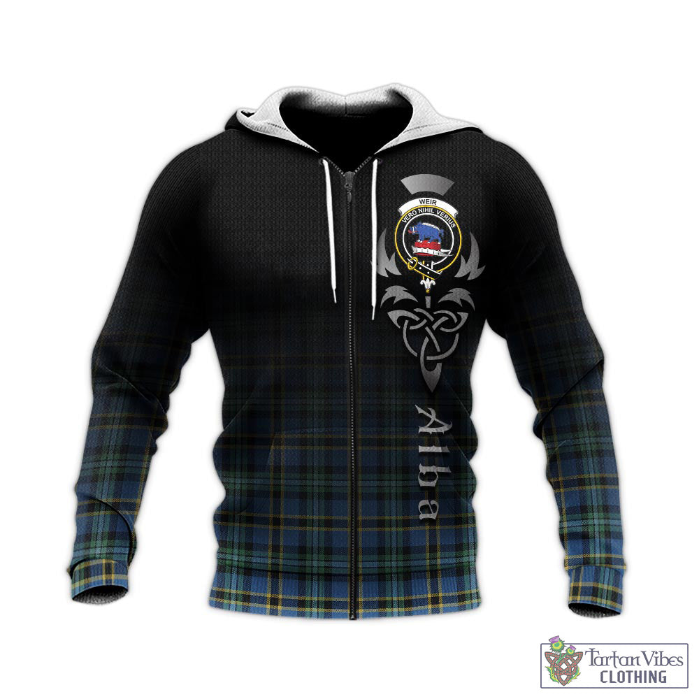 Tartan Vibes Clothing Weir Ancient Tartan Knitted Hoodie Featuring Alba Gu Brath Family Crest Celtic Inspired