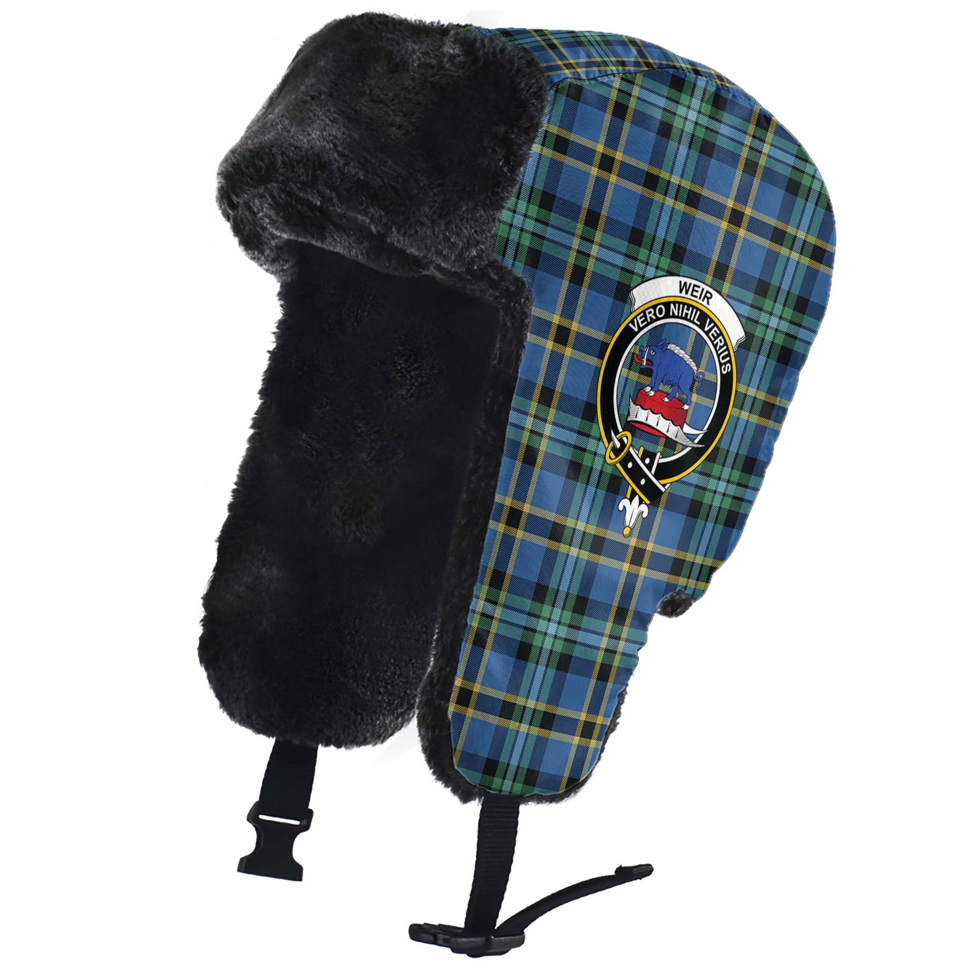 Weir Ancient Tartan Winter Trapper Hat with Family Crest - Tartanvibesclothing