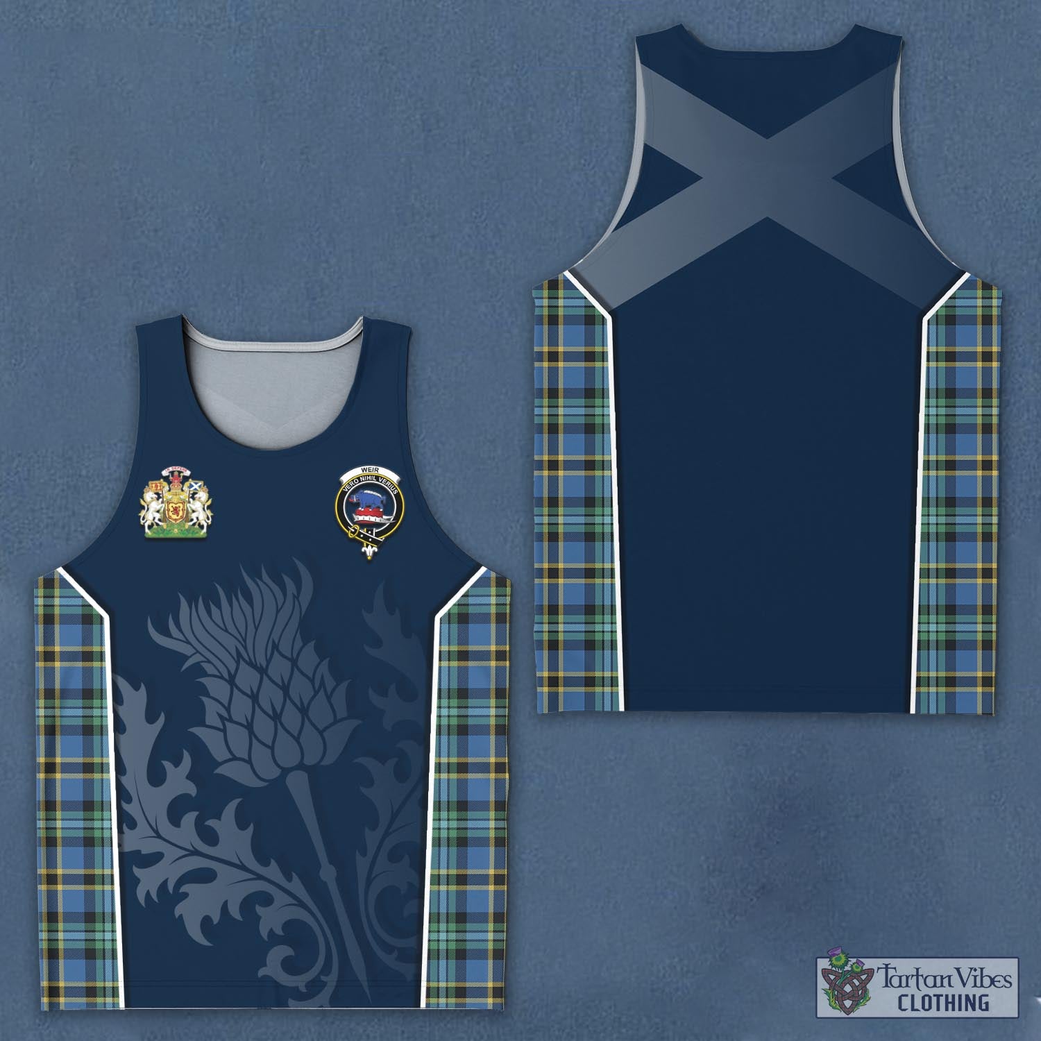 Tartan Vibes Clothing Weir Ancient Tartan Men's Tanks Top with Family Crest and Scottish Thistle Vibes Sport Style