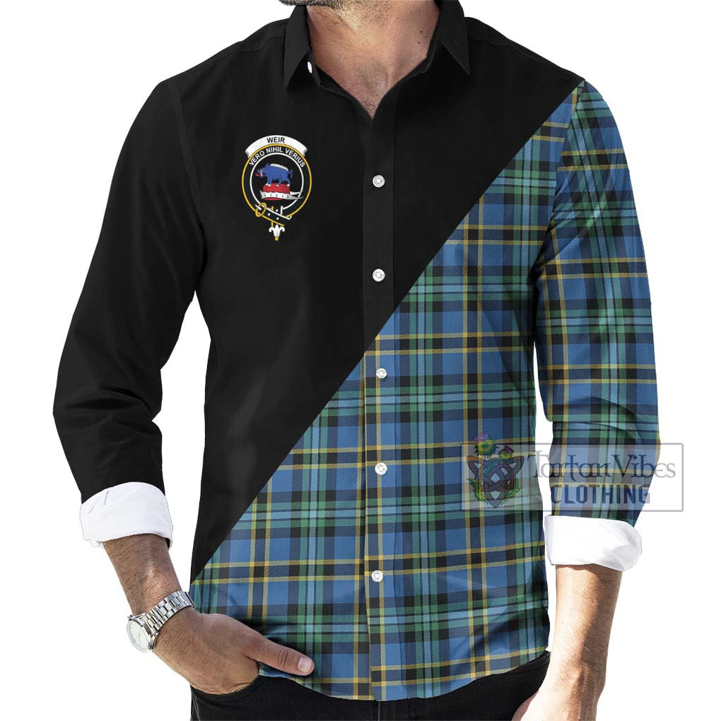 Weir Ancient Tartan Long Sleeve Button Shirt with Family Crest and Military Logo Style - Tartanvibesclothing Shop