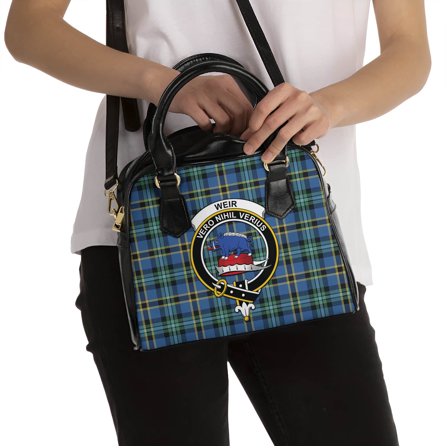 Weir Ancient Tartan Shoulder Handbags with Family Crest - Tartanvibesclothing