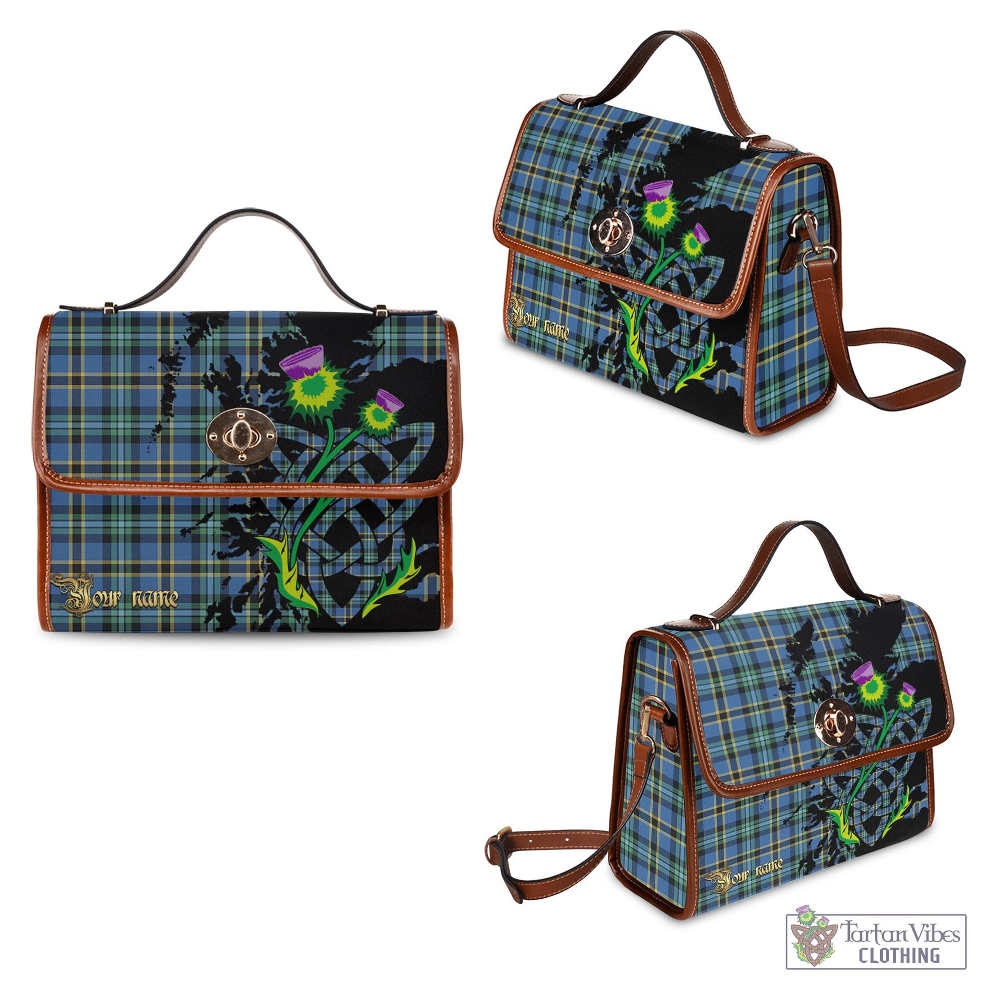 Tartan Vibes Clothing Weir Ancient Tartan Waterproof Canvas Bag with Scotland Map and Thistle Celtic Accents