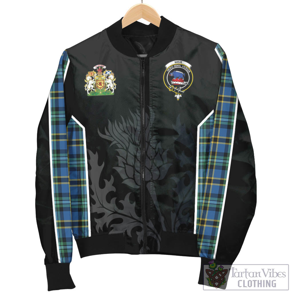 Tartan Vibes Clothing Weir Ancient Tartan Bomber Jacket with Family Crest and Scottish Thistle Vibes Sport Style