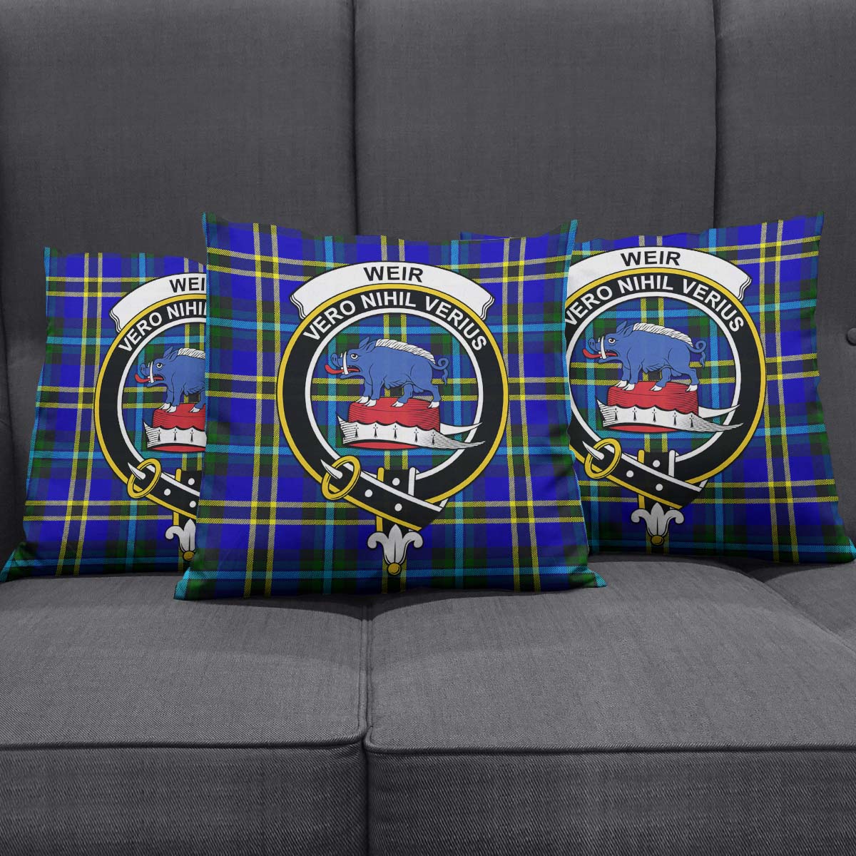 Weir Modern Tartan Pillow Cover with Family Crest Square Pillow Cover - Tartanvibesclothing