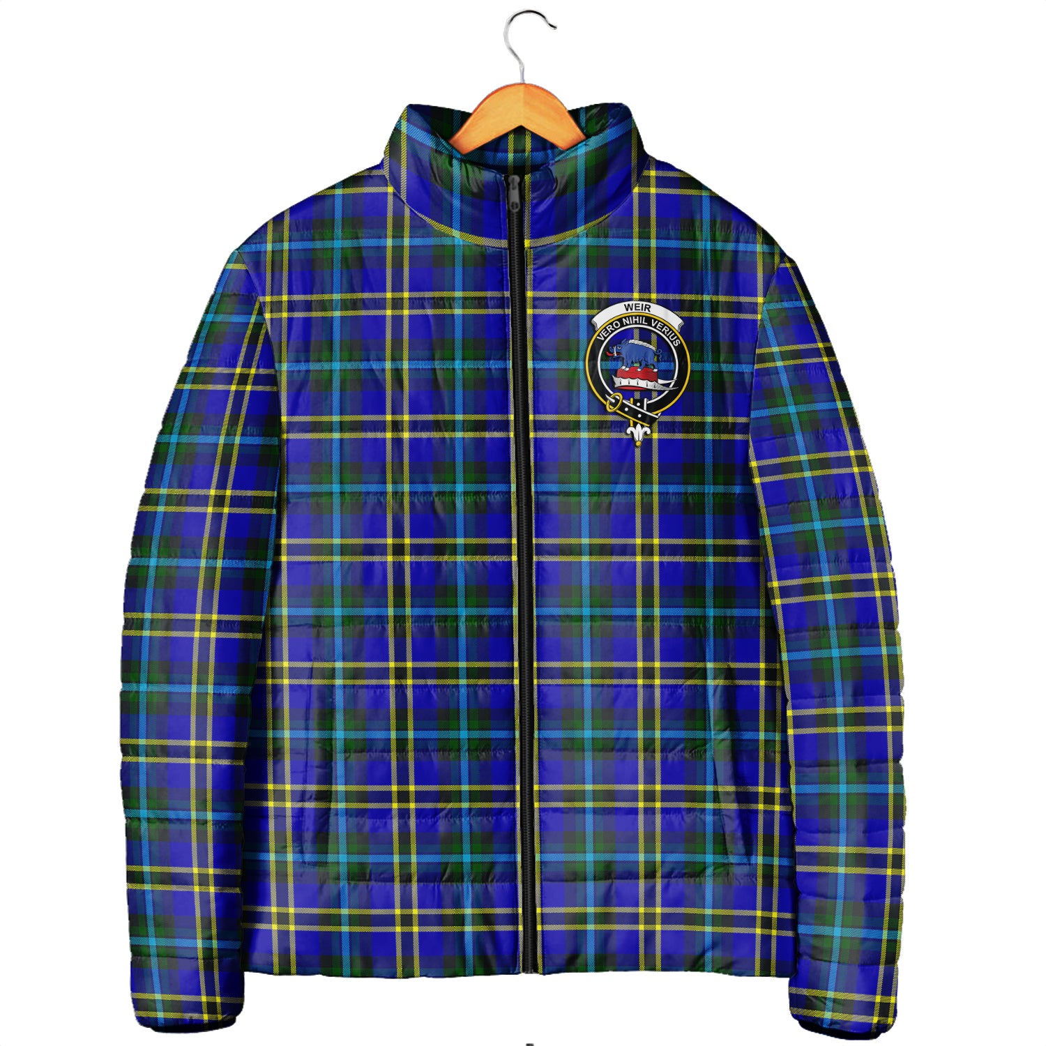 Weir Modern Tartan Padded Jacket with Family Crest Men's Padded Jacket - Tartan Vibes Clothing