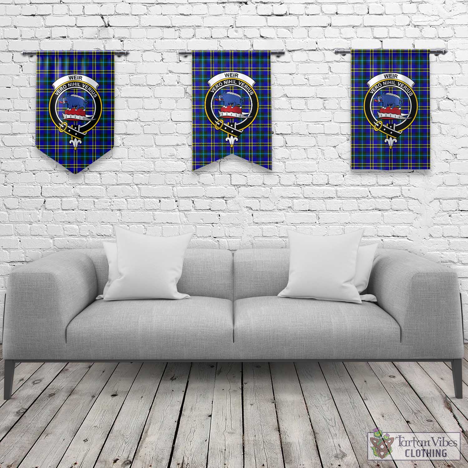 Tartan Vibes Clothing Weir Modern Tartan Gonfalon, Tartan Banner with Family Crest