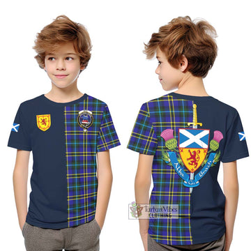 Weir Modern Tartan Kid T-Shirt with Scottish Lion Royal Arm Half Style