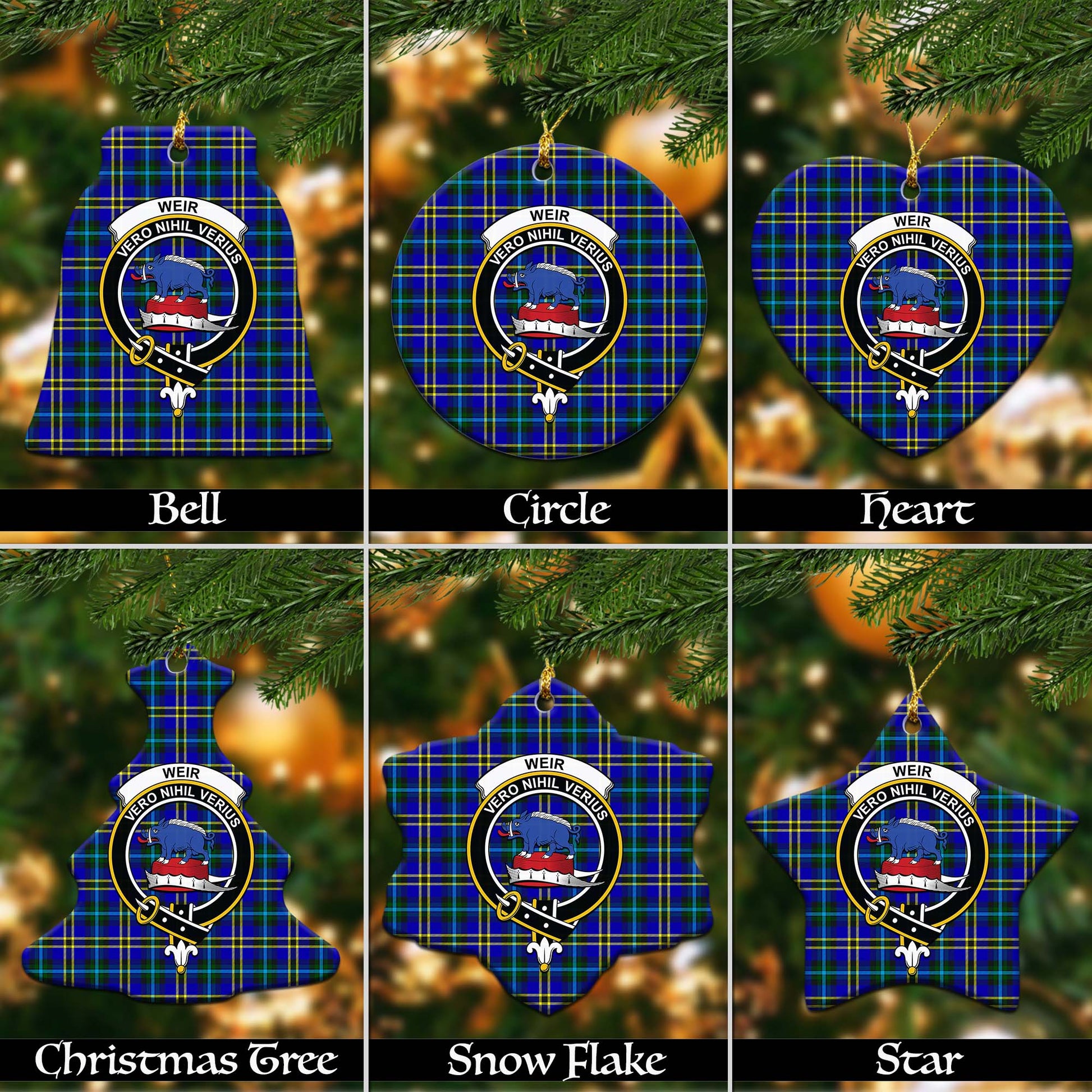 Weir Modern Tartan Christmas Ornaments with Family Crest - Tartanvibesclothing