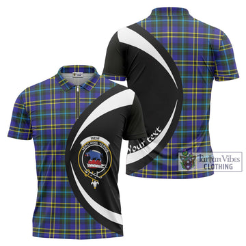 Weir Modern Tartan Zipper Polo Shirt with Family Crest Circle Style