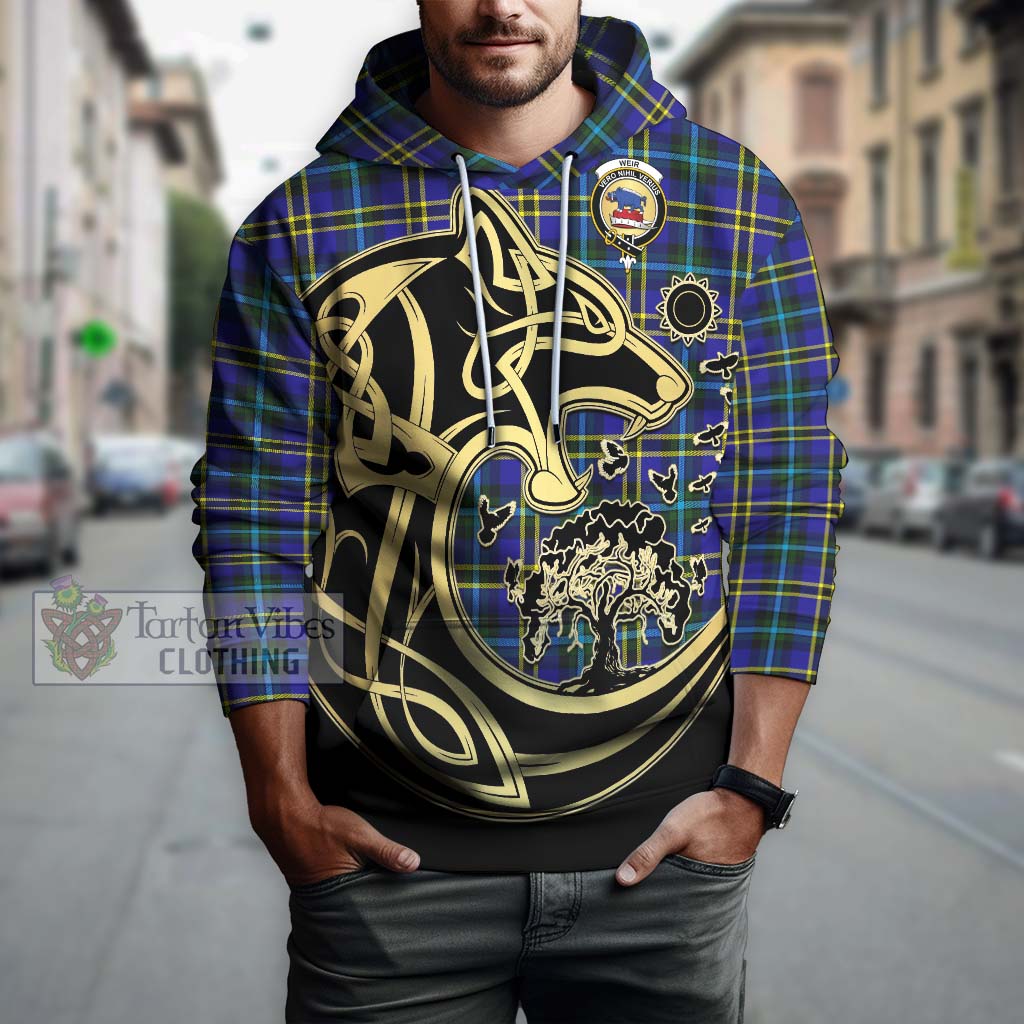 Tartan Vibes Clothing Weir Modern Tartan Hoodie with Family Crest Celtic Wolf Style