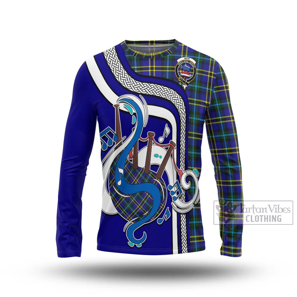 Tartan Vibes Clothing Weir Modern Tartan Long Sleeve T-Shirt with Epic Bagpipe Style