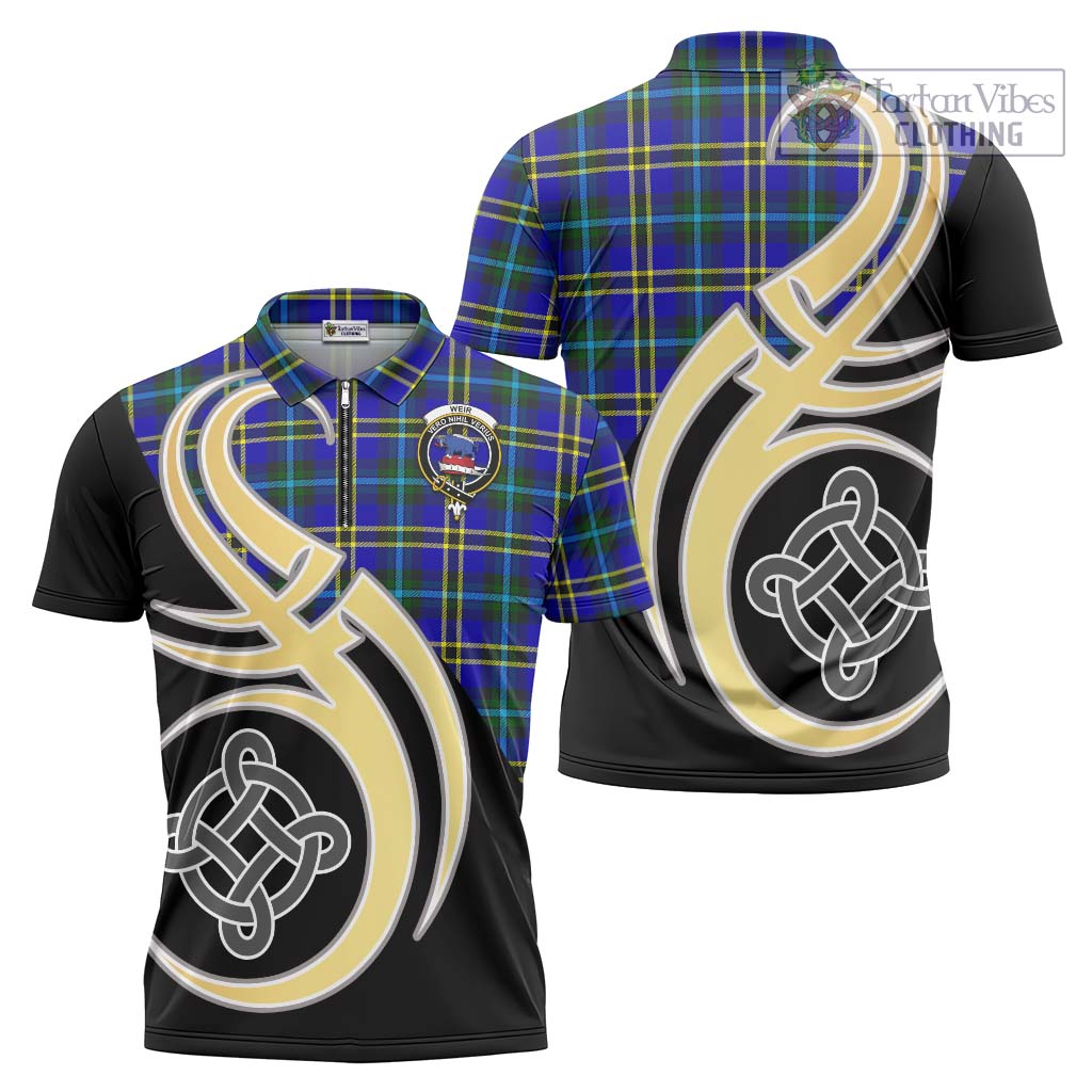 Tartan Vibes Clothing Weir Modern Tartan Zipper Polo Shirt with Family Crest and Celtic Symbol Style