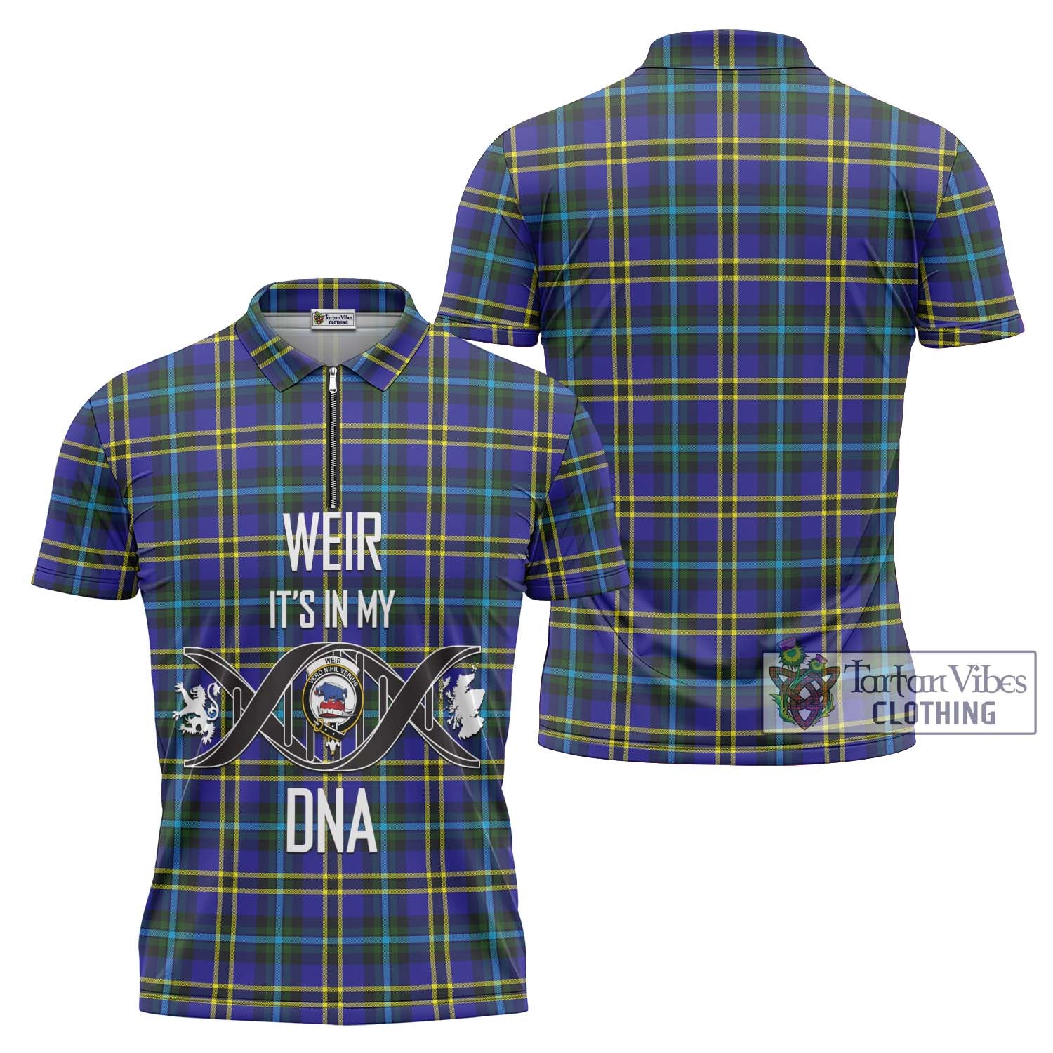 Tartan Vibes Clothing Weir Modern Tartan Zipper Polo Shirt with Family Crest DNA In Me Style