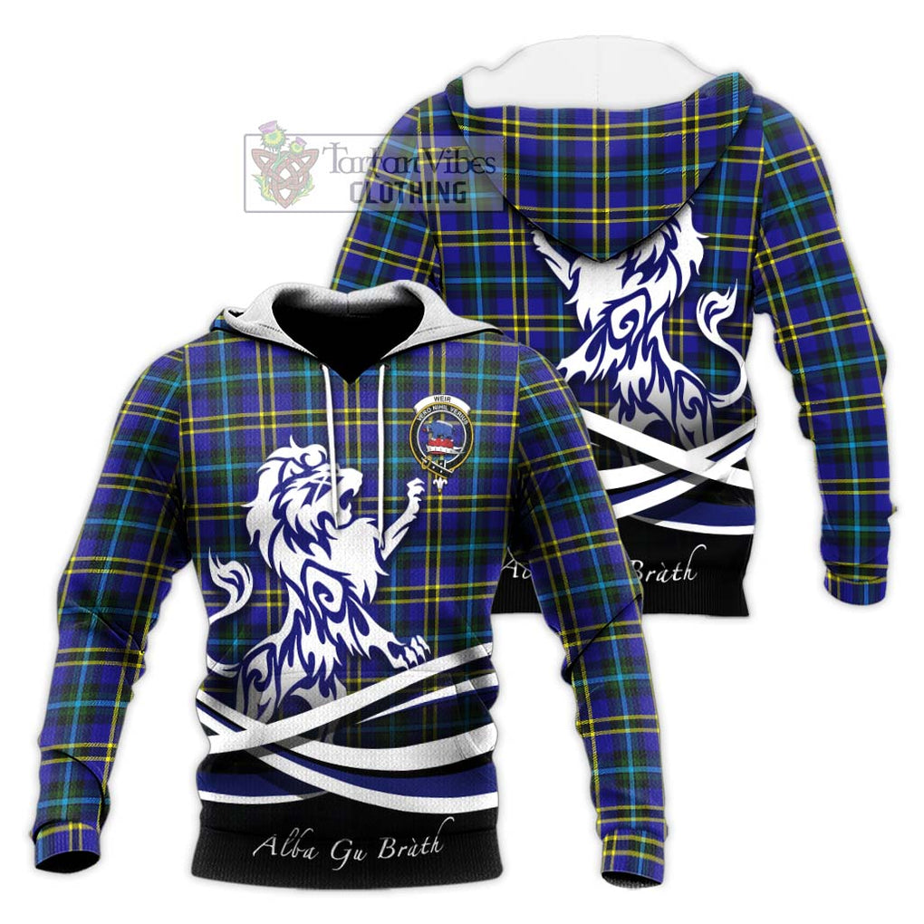 Weir Modern Tartan Knitted Hoodie with Alba Gu Brath Regal Lion Emblem Unisex Knitted Pullover Hoodie - Tartanvibesclothing Shop