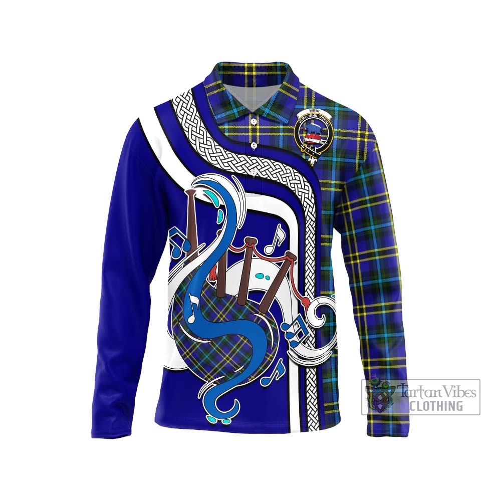 Tartan Vibes Clothing Weir Modern Tartan Long Sleeve Polo Shirt with Epic Bagpipe Style