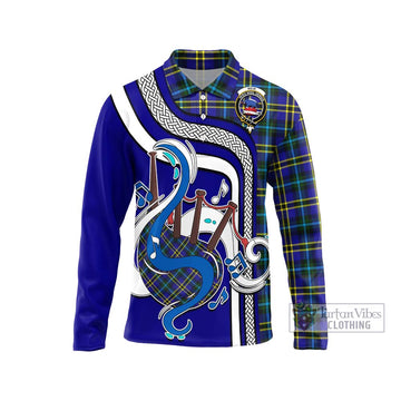 Weir Modern Tartan Long Sleeve Polo Shirt with Epic Bagpipe Style