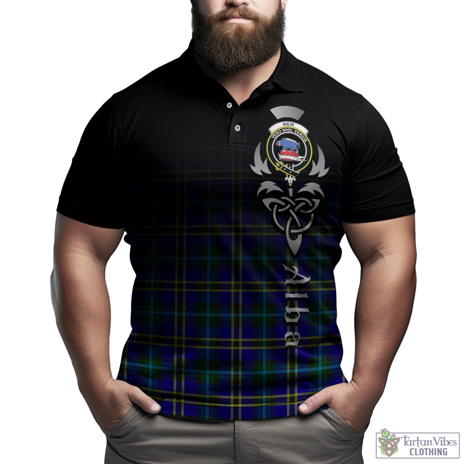 Tartan Vibes Clothing Weir Modern Tartan Polo Shirt Featuring Alba Gu Brath Family Crest Celtic Inspired