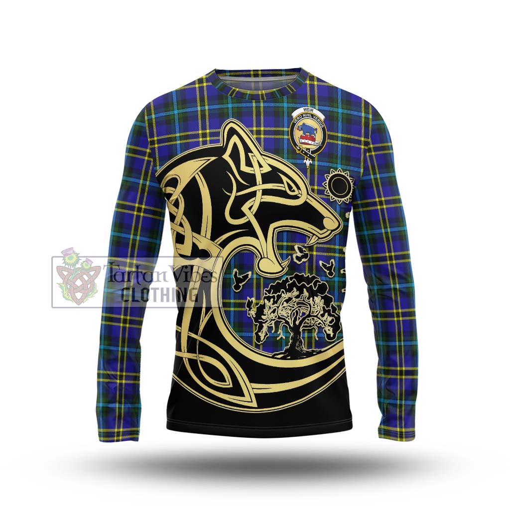 Tartan Vibes Clothing Weir Modern Tartan Long Sleeve T-Shirt with Family Crest Celtic Wolf Style