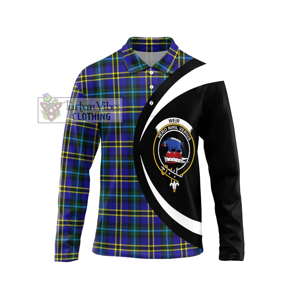 Weir Modern Tartan Long Sleeve Polo Shirt with Family Crest Circle Style Unisex - Tartan Vibes Clothing