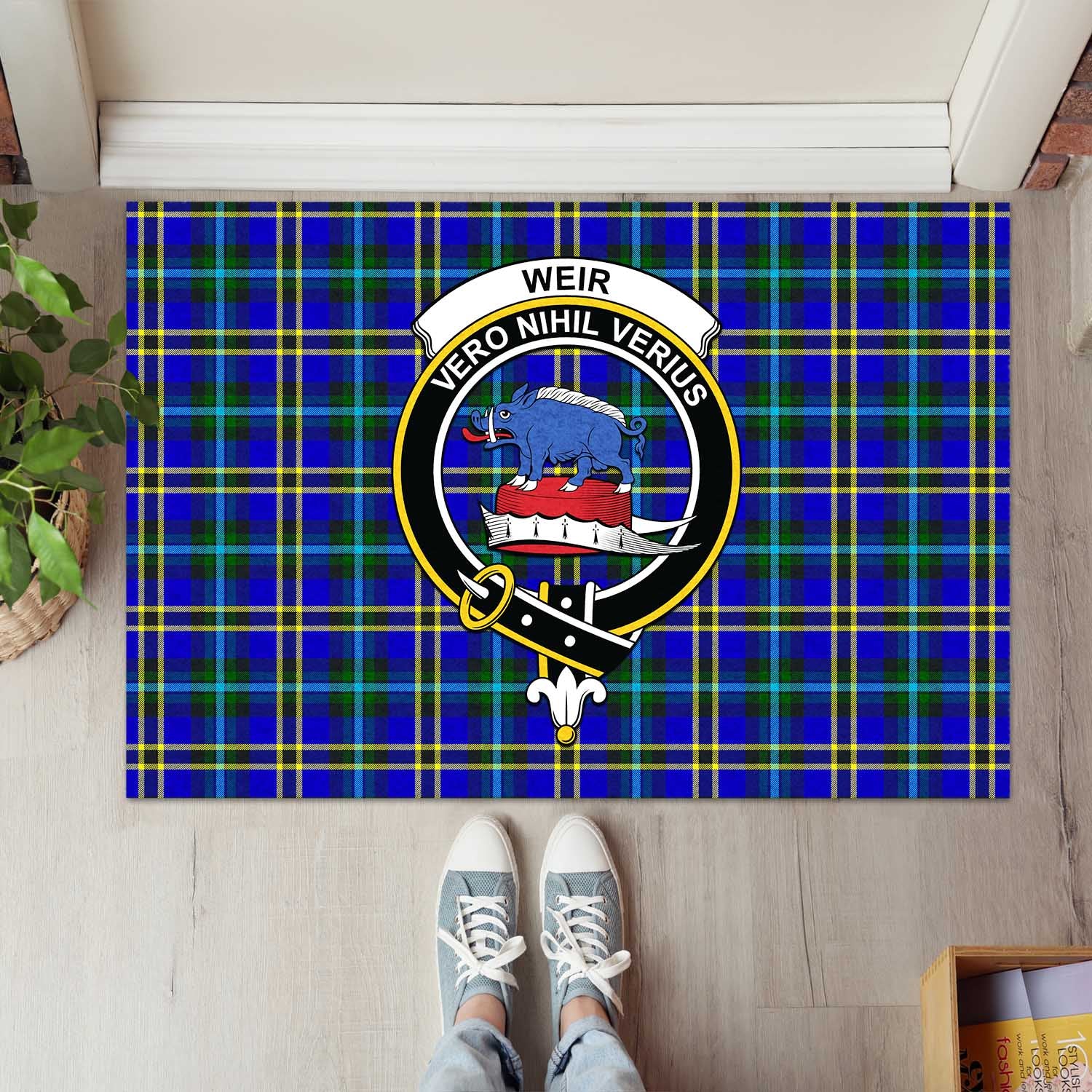 Weir Modern Tartan Door Mat with Family Crest - Tartanvibesclothing Shop