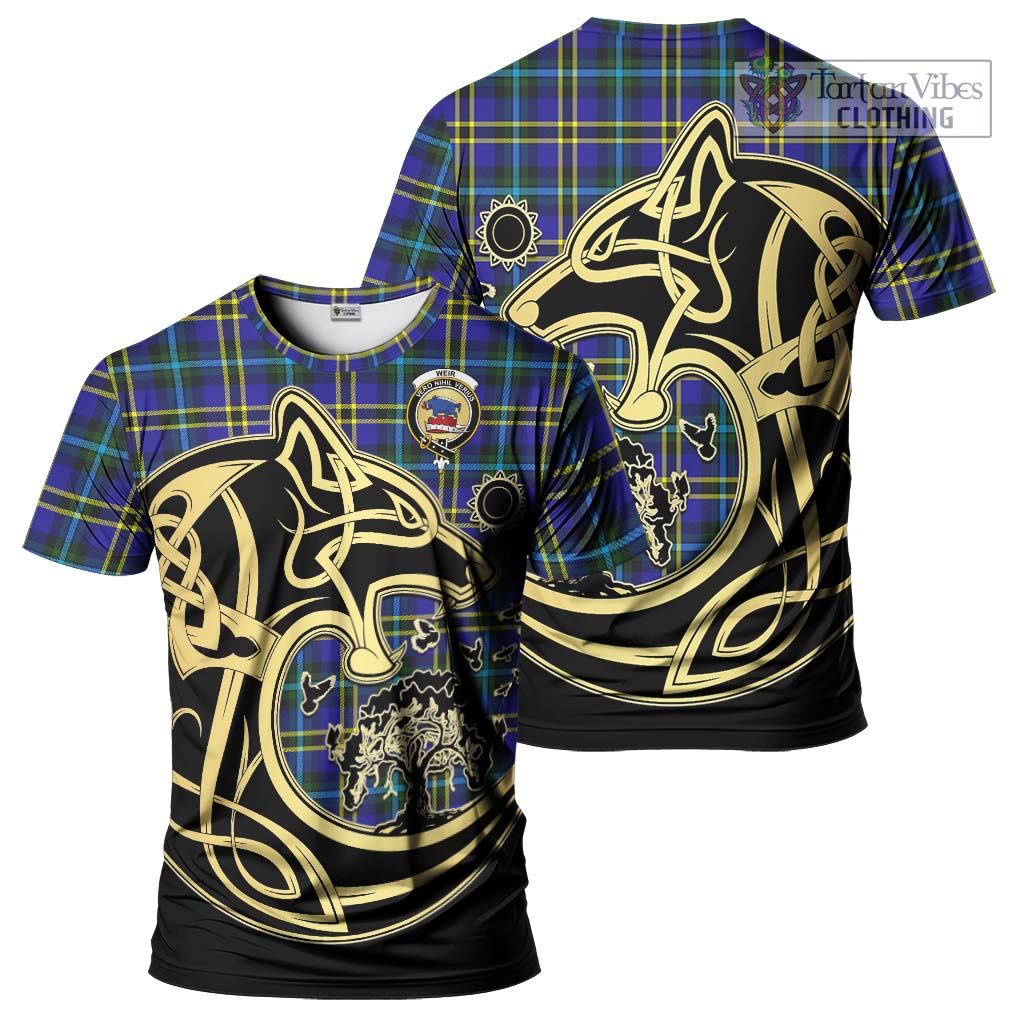Tartan Vibes Clothing Weir Modern Tartan T-Shirt with Family Crest Celtic Wolf Style