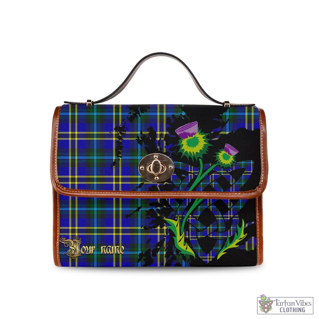 Tartan Vibes Clothing Weir Modern Tartan Waterproof Canvas Bag with Scotland Map and Thistle Celtic Accents