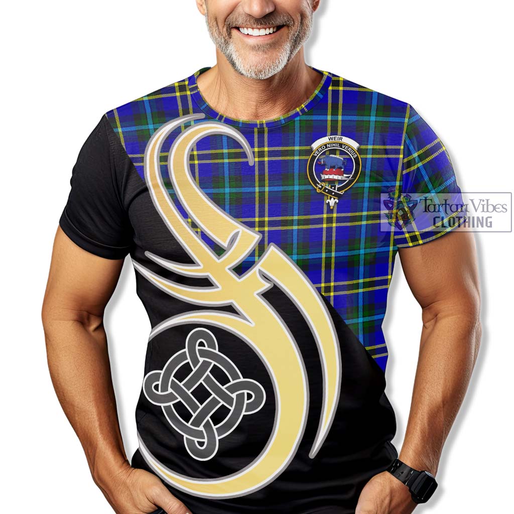 Tartan Vibes Clothing Weir Modern Tartan T-Shirt with Family Crest and Celtic Symbol Style