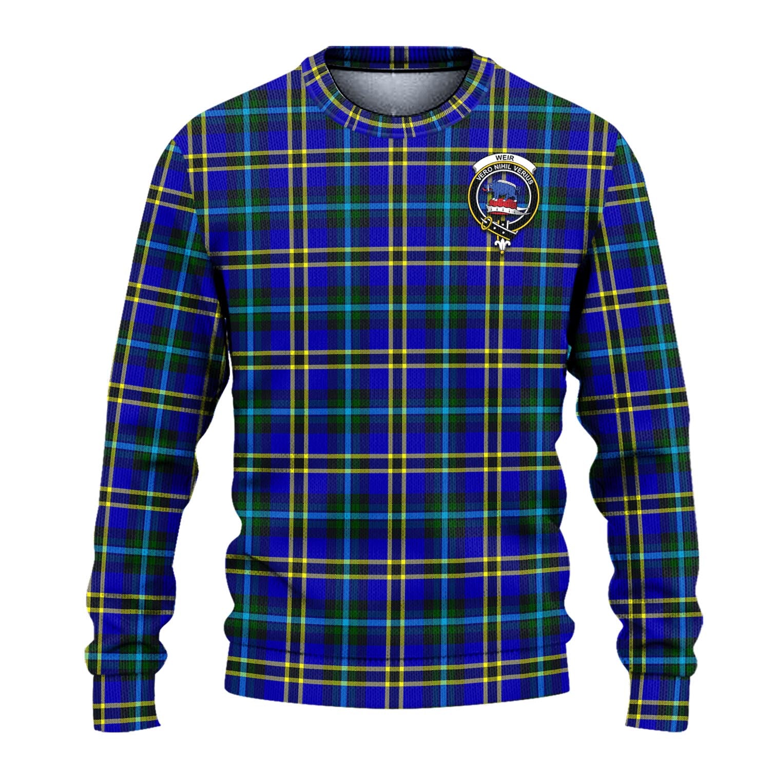 Weir Modern Tartan Knitted Sweater with Family Crest - Tartanvibesclothing