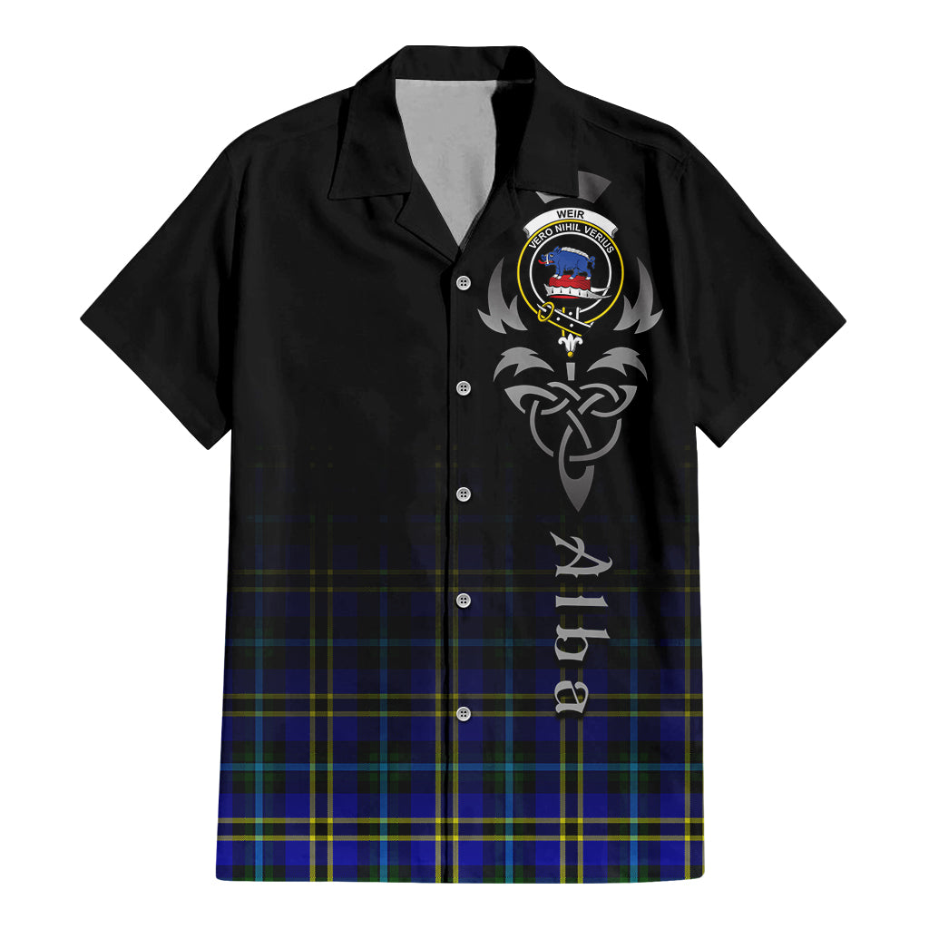 Tartan Vibes Clothing Weir Modern Tartan Short Sleeve Button Up Featuring Alba Gu Brath Family Crest Celtic Inspired