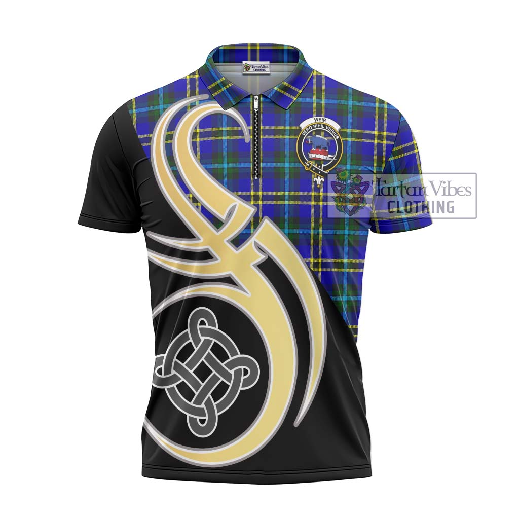 Tartan Vibes Clothing Weir Modern Tartan Zipper Polo Shirt with Family Crest and Celtic Symbol Style