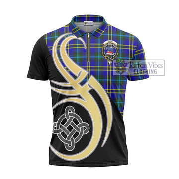 Weir Modern Tartan Zipper Polo Shirt with Family Crest and Celtic Symbol Style