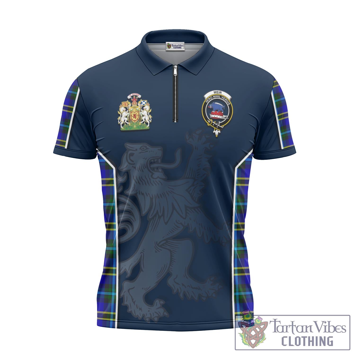 Tartan Vibes Clothing Weir Modern Tartan Zipper Polo Shirt with Family Crest and Lion Rampant Vibes Sport Style