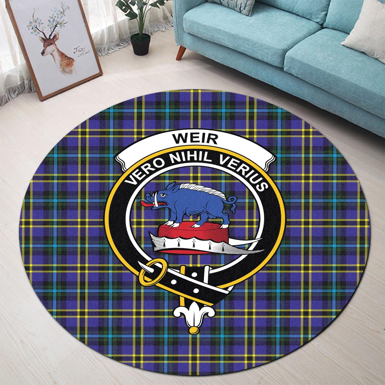 weir-modern-tartan-round-rug-with-family-crest