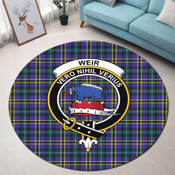 Weir Modern Tartan Round Rug with Family Crest