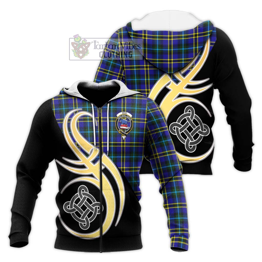 Tartan Vibes Clothing Weir Modern Tartan Knitted Hoodie with Family Crest and Celtic Symbol Style