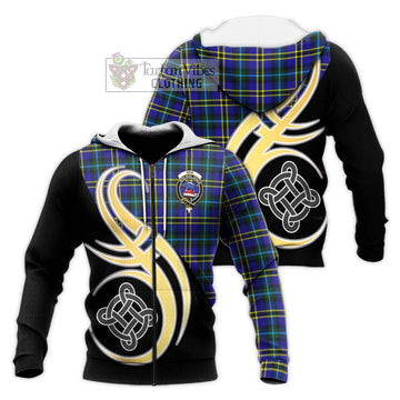 Weir Modern Tartan Knitted Hoodie with Family Crest and Celtic Symbol Style